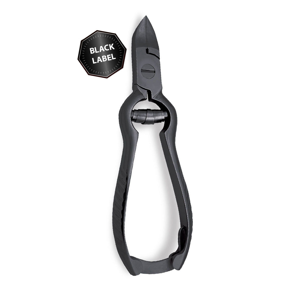 Toenail clippers black coated with buffer spring for shortening nails Black Edition 14 cm