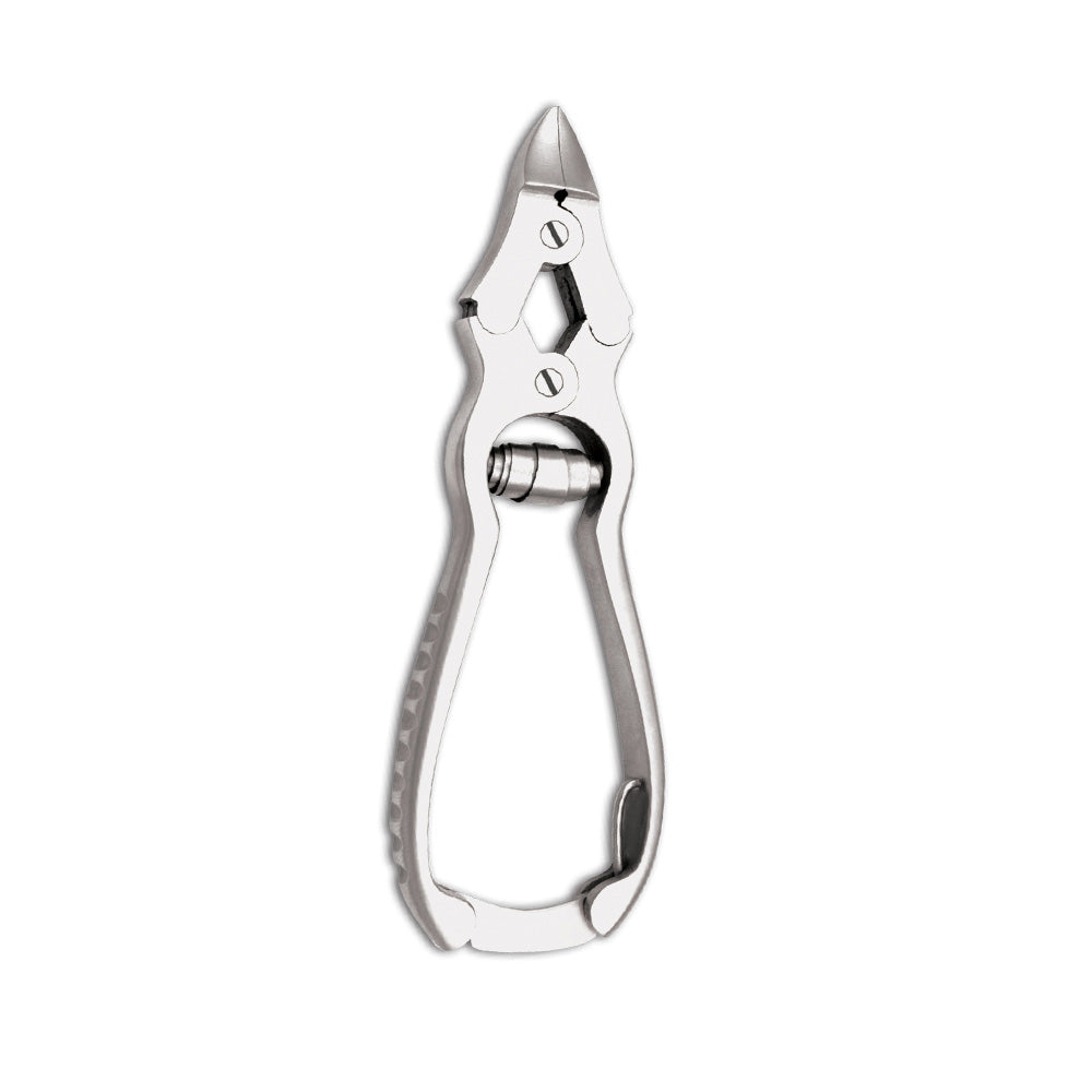 Nail pliers, double joint, curved cutting edge, serrated handle 12 cm total length