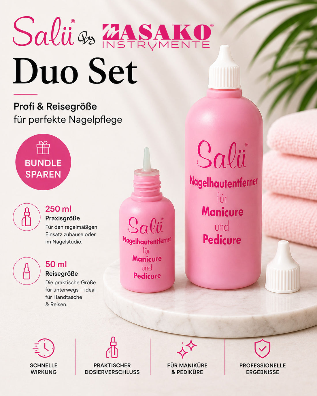 Salü Duo Set Nagelhautentferner 250 ml + 50 ml | Für Maniküre, Pediküre & Nagelpflege